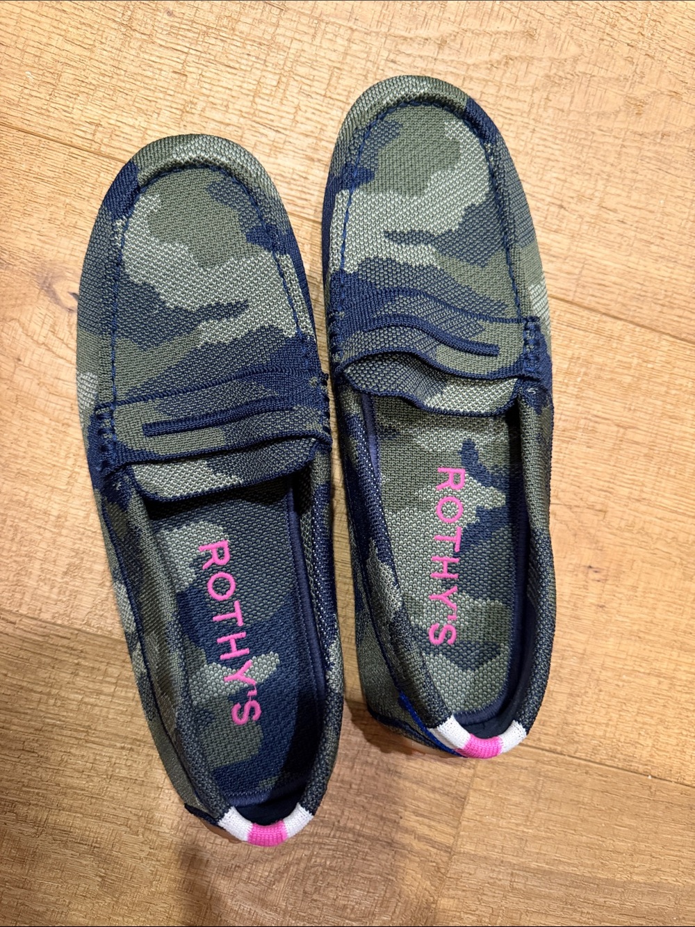 Rothy's Camo Penny Loafers in Army Green, Navy Blue & Dark Green